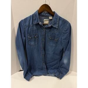 Roper Women’s Denim Shirt Medium Blue Western Snap Button Long Sleeve Top